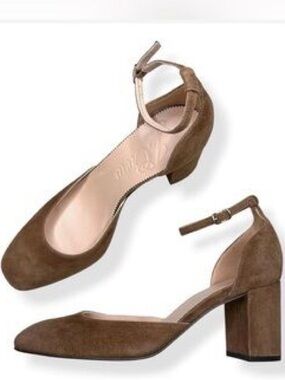 J CREW Maisie suede ankle strap block heel shoes in brown size 9.
